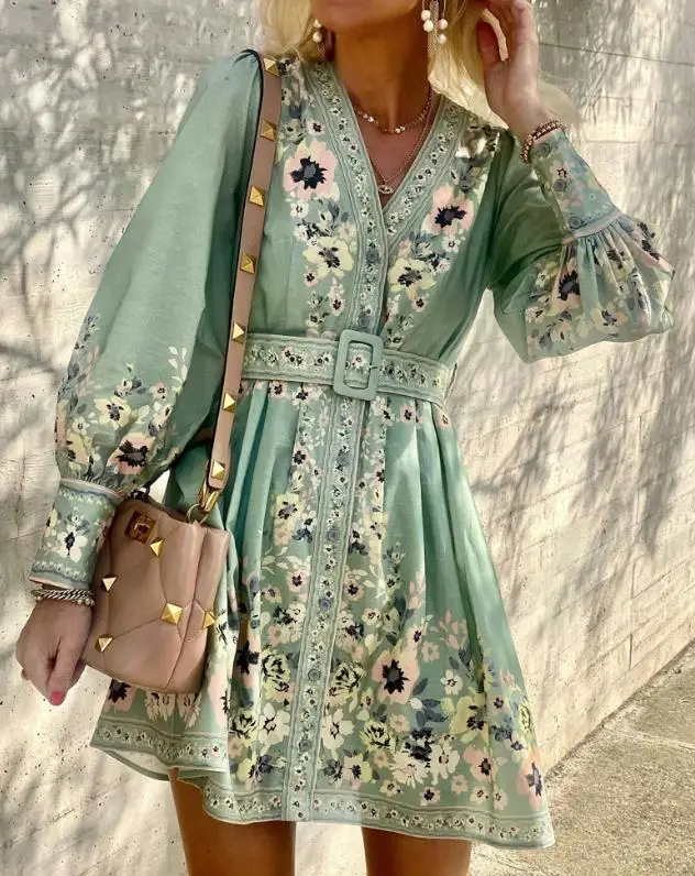 Novelty Woman Dress 2025 Floral Print Lantern Sleeve Belted Shirt Dress for Women Casual Women's Dresses
Novelty Woman Dress 2025 Floral Print Lantern Sleeve Belted Shirt Dress for Women Casual Women's Dresses