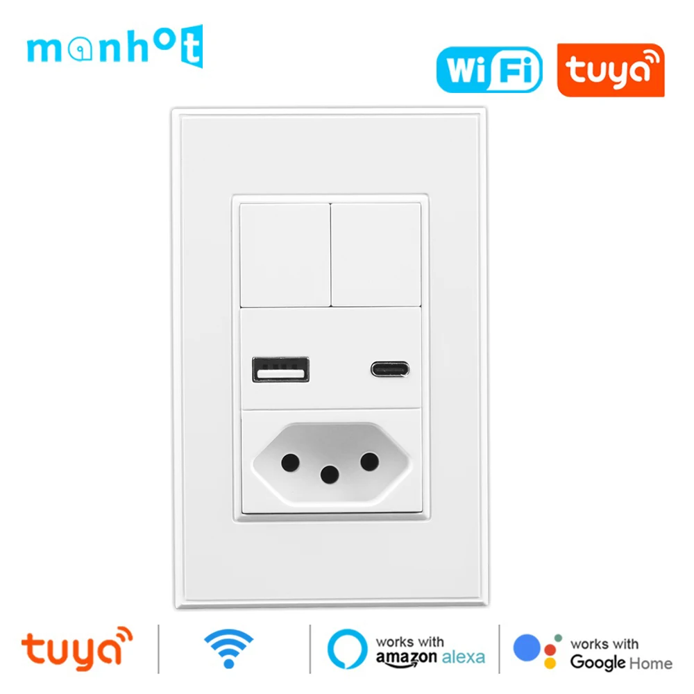 Tuya Smart Life WiFi 4X2 Wall Push Button Light Switch&10A Smart Socket Brazil Standard with USB& 45W Type C Alexa Google Home
Tuya Smart Life WiFi 4X2 Wall Push Button Light Switch&10A Smart Socket Brazil Standard with USB& 45W Type C Alexa Google Home