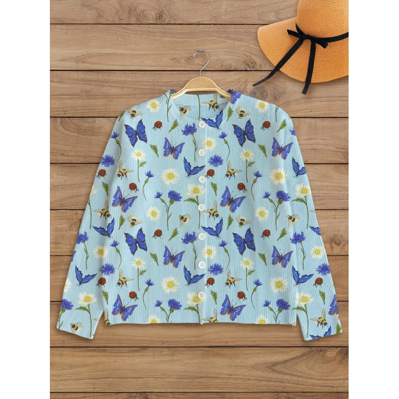 Elegant Butterfly Floral Digital Print Girls' Sweater Cardigan Warm Loose Round Neck Long Sleeve Button Autumn Winter Casual 
Elegant Butterfly Floral Digital Print Girls' Sweater Cardigan Warm Loose Round Neck Long Sleeve Button Autumn Winter Casual
