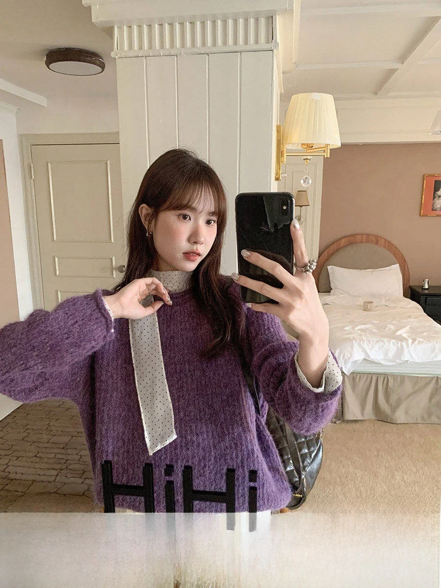 Linyunyun Purple Sweater Women's Sli Winter Faion Soft White Enhancing Knitted Long Sve round Ne Top for Young Women
Linyunyun Purple Sweater Women's Sli Winter Faion Soft White Enhancing Knitted Long Sve round Ne Top for Young Women