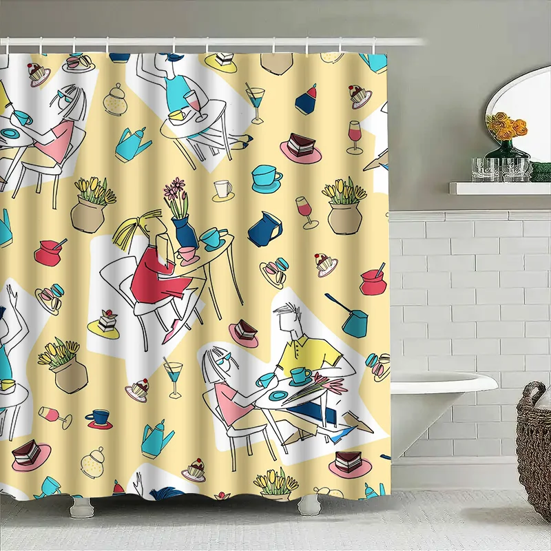 "Cute Coffee Time Shower Curtain, Cartoon People Tea Party Design Bath Curtain, Waterproof Decor for Kitchen or Cozy Bathroom"
"Cute Coffee Time Shower Curtain, Cartoon People Tea Party Design Bath Curtain, Waterproof Decor for Kitchen or Cozy Bathroom"