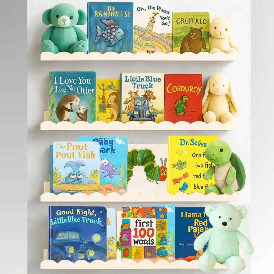 Shelves Set of 4 PreAssembled 24inch White Floating Nursery Book Shelves, Scalloped Book Shelf Kids Wall Bookshelf, Nursery Deco
Shelves Set of 4 PreAssembled 24inch White Floating Nursery Book Shelves, Scalloped Book Shelf Kids Wall Bookshelf, Nursery Deco