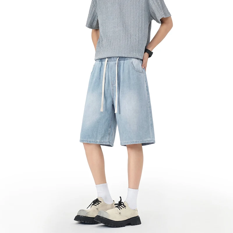 Men's Summer Lyocell Denim Shorts Elastic Waist Light Blue Vintage American High Street Loose Fit 5-Point Casual Jorts
Men's Summer Lyocell Denim Shorts Elastic Waist Light Blue Vintage American High Street Loose Fit 5-Point Casual Jorts