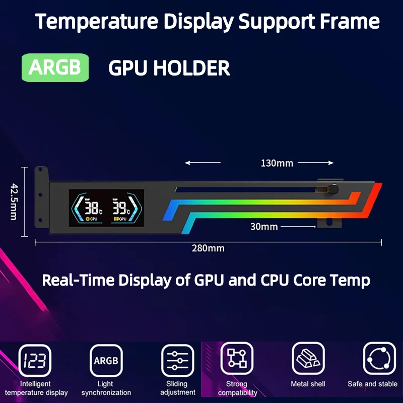 Кронштейн для видеокарты, дисплей температуры, 5 В, 3 контакта, ARGB AURA SYNC, держатель видеокарты VGA, графический процессор в реальном времени, дисплей температуры процессора
Кронштейн для видеокарты, дисплей температуры, 5 В, 3 контакта, ARGB AURA SYNC, держатель видеокарты VGA, графический процессор в реальном времени, дисплей температуры процессора