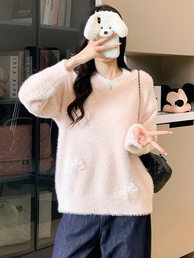 Pink Knot V-Ne Mid-Length Knitted Sweater Women's Winter Faion Design Sweet Sle Regular Fit Long Sve Top
Pink Knot V-Ne Mid-Length Knitted Sweater Women's Winter Faion Design Sweet Sle Regular Fit Long Sve Top
