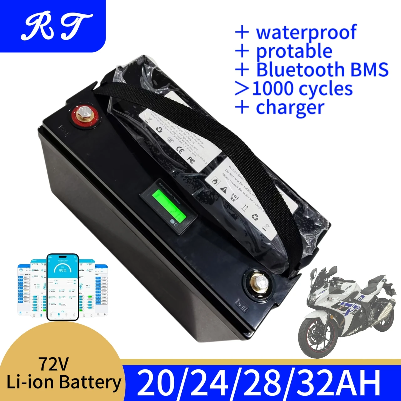 72V 20Ah 25Ah 30Ah 35Ah Lithium Li-ion Battery Pack Bluetooth BMS 20S for 500W 800W 1000W 2000W 3000W Two Wheeler Rickshaw
72V 20Ah 25Ah 30Ah 35Ah Lithium Li-ion Battery Pack Bluetooth BMS 20S for 500W 800W 1000W 2000W 3000W Two Wheeler Rickshaw