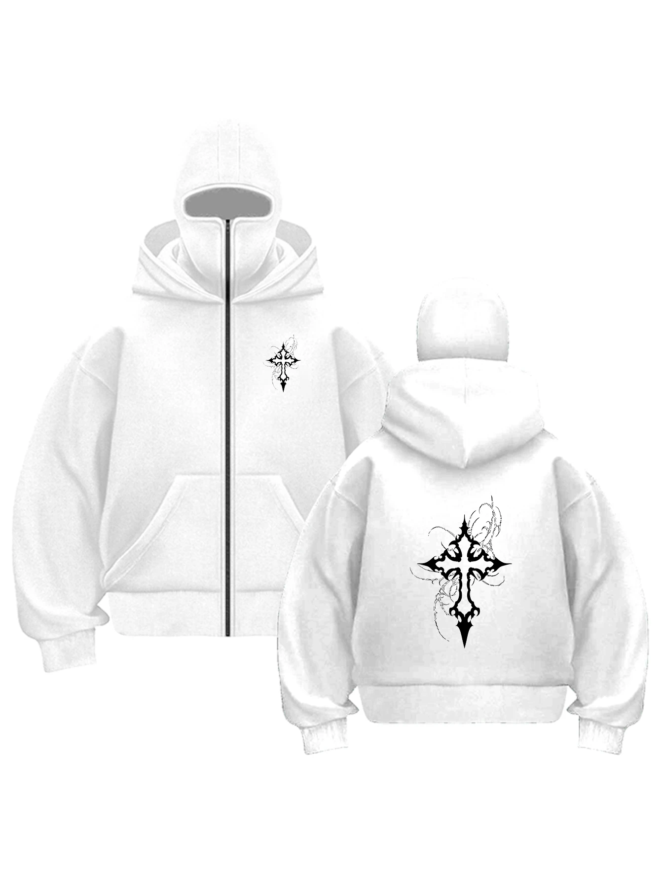 Gothic Tribal Cross Print Double Hood Zip Up Hoodie, Dark Aesthetic Oversized Streetwear Sweatshirt, Men Women Casual Jacket
Gothic Tribal Cross Print Double Hood Zip Up Hoodie, Dark Aesthetic Oversized Streetwear Sweatshirt, Men Women Casual Jacket