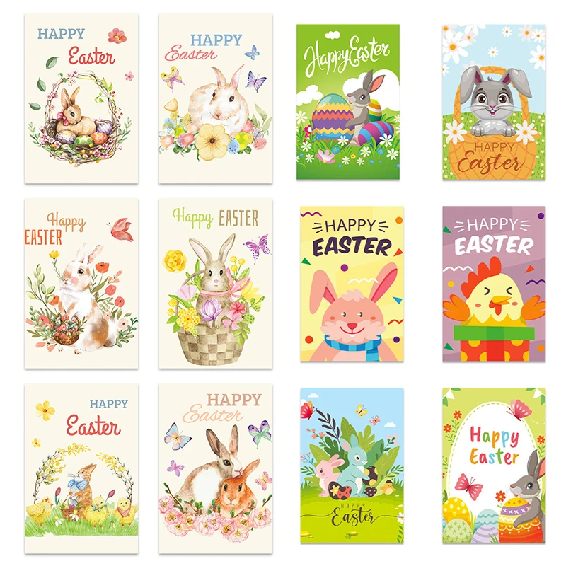 12Pcs/set Easter Postcard Creative Cartoon Cute Rabbit Chick Happy Easter Party Invitation Letter Gift Message Decoration Card
12Pcs/set Easter Postcard Creative Cartoon Cute Rabbit Chick Happy Easter Party Invitation Letter Gift Message Decoration Card