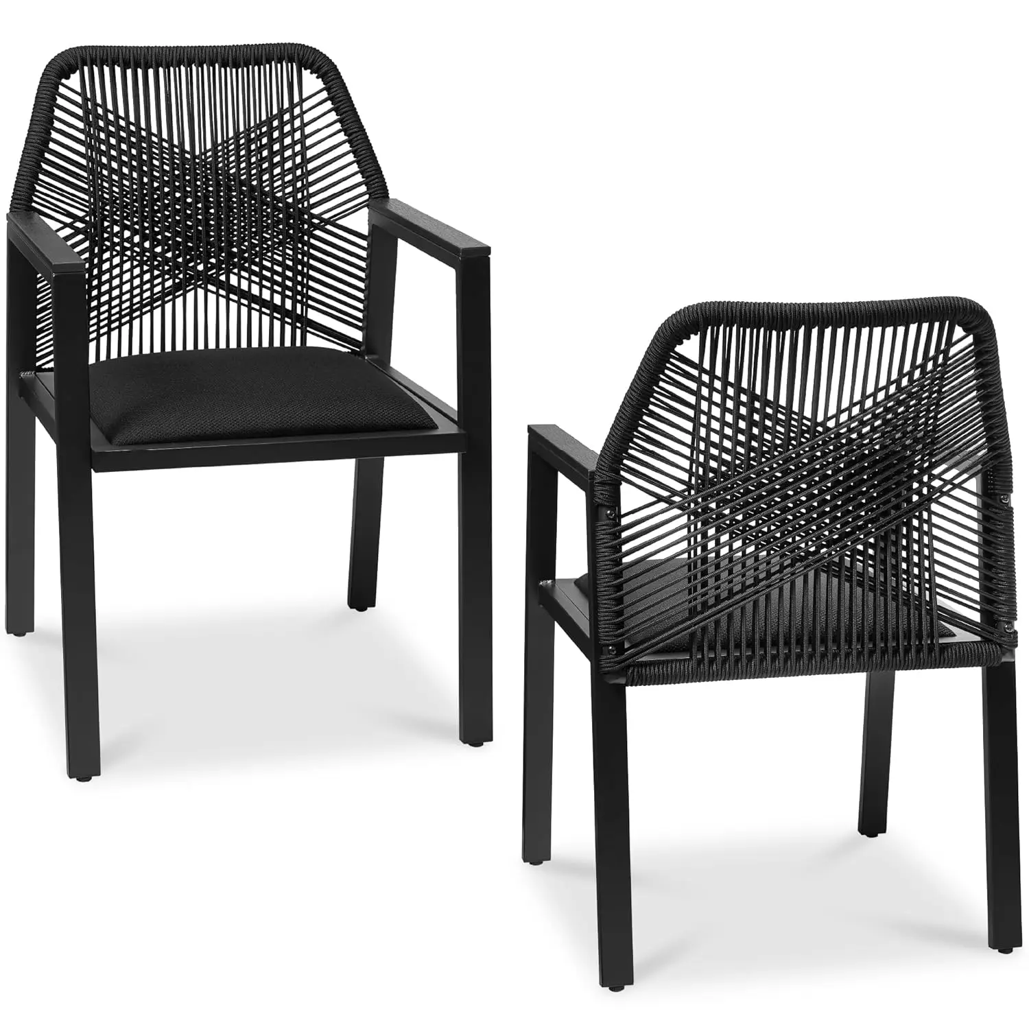 Outdoor Dining Arm Chair Set of 2, Aluminum Frame with Armrest, All-Weather Woven Rope Chair Design - Black/Obsidian, Custom
Outdoor Dining Arm Chair Set of 2, Aluminum Frame with Armrest, All-Weather Woven Rope Chair Design - Black/Obsidian, Custom