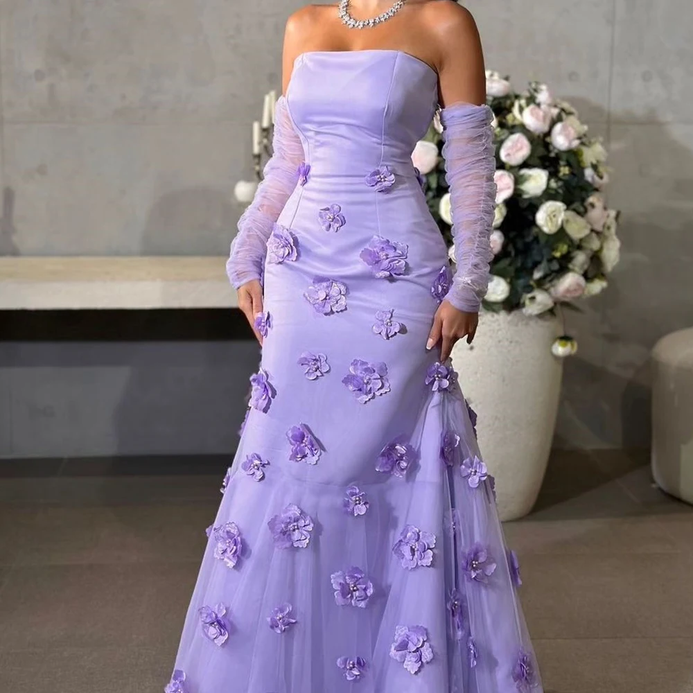 Customized Exquisite Mermaid Strapless Flowers Beading Evening Dress Graceful Detachable Sleeve Satin Purple Vestido De Noche
Customized Exquisite Mermaid Strapless Flowers Beading Evening Dress Graceful Detachable Sleeve Satin Purple Vestido De Noche