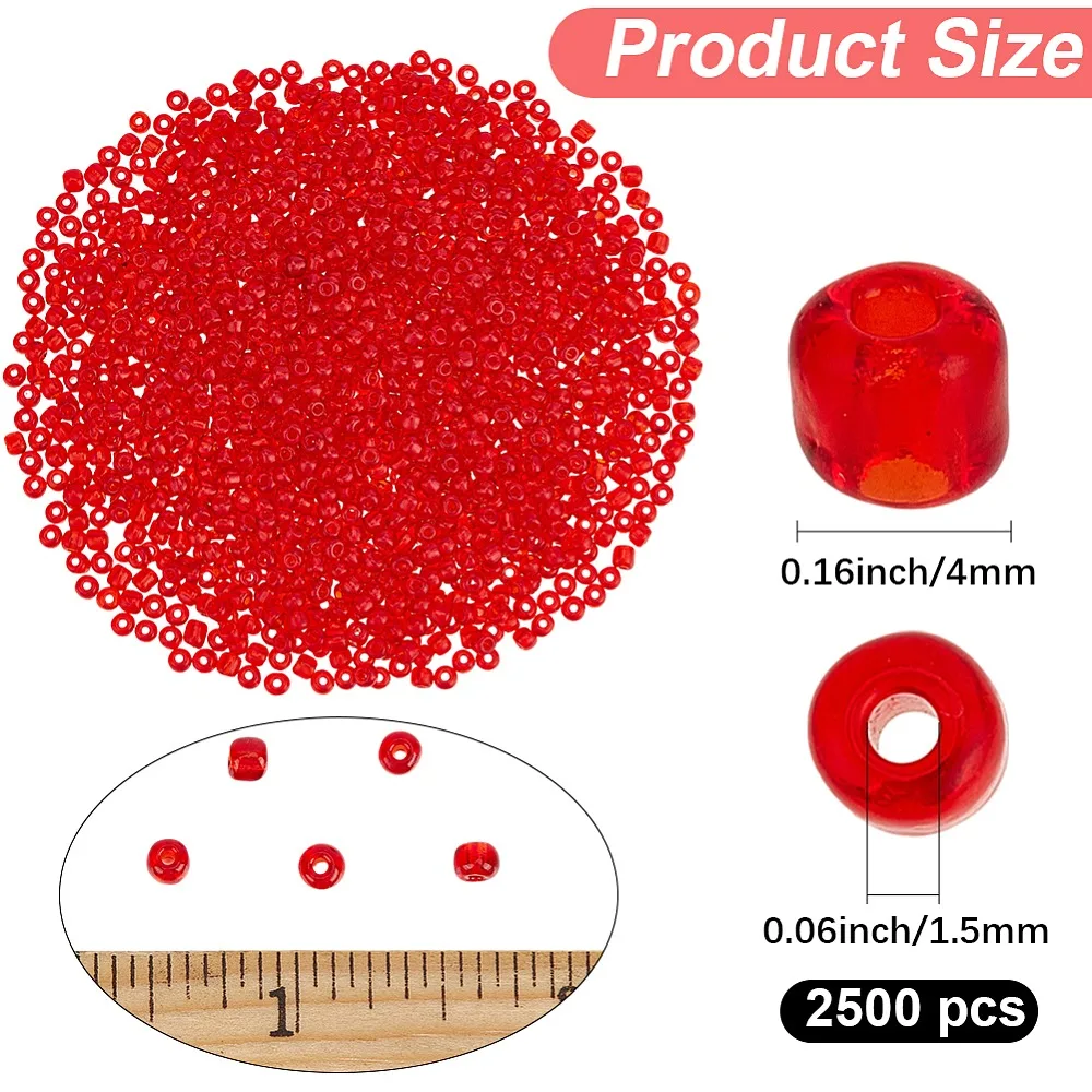 2500Pcs Glass Seed Beads Transparent Round Red 6/0 4mm Hole: 1.5mm
2500Pcs Glass Seed Beads Transparent Round Red 6/0 4mm Hole: 1.5mm
