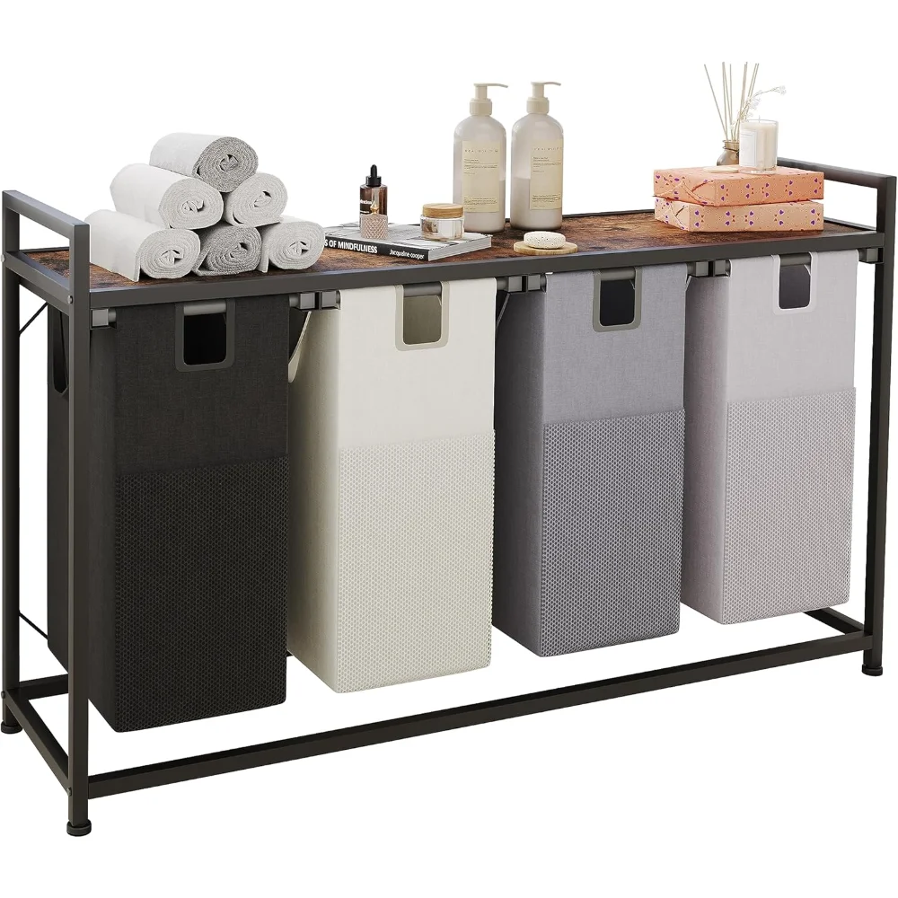 Laundry Basket Four Hamper with Removable Bags, Fabric Handles, Large Top Shelf and Laundry Bag for Bathroom, Storage Baskets
Laundry Basket Four Hamper with Removable Bags, Fabric Handles, Large Top Shelf and Laundry Bag for Bathroom, Storage Baskets