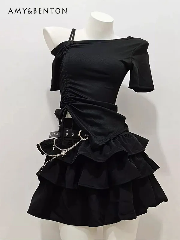 Big Girls Dark Academia Sweet Spicy Outfit Set Kids Irregular Drawstring Short Sleeve Top and Tiered Cake Skirt Two-piece Set
Big Girls Dark Academia Sweet Spicy Outfit Set Kids Irregular Drawstring Short Sleeve Top and Tiered Cake Skirt Two-piece Set