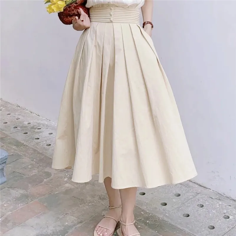 Women Skirt Spring Autumn A-Line High Waist Vintage Simple Elegant Midi Skirt White Black Skirt Pleated faldas
Women Skirt Spring Autumn A-Line High Waist Vintage Simple Elegant Midi Skirt White Black Skirt Pleated faldas