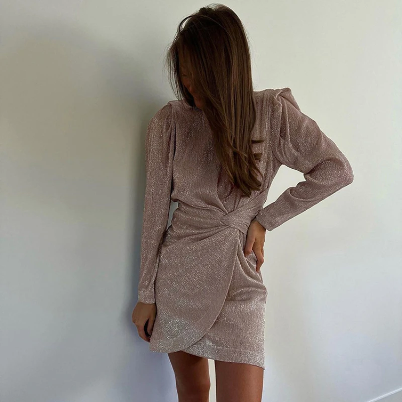 2025 Spring Summer Women Designer Bling Bling Glitters Full Sleeve Folds High Waisted Dress , Woman Slim Above Knee Dresses
2025 Spring Summer Women Designer Bling Bling Glitters Full Sleeve Folds High Waisted Dress , Woman Slim Above Knee Dresses
