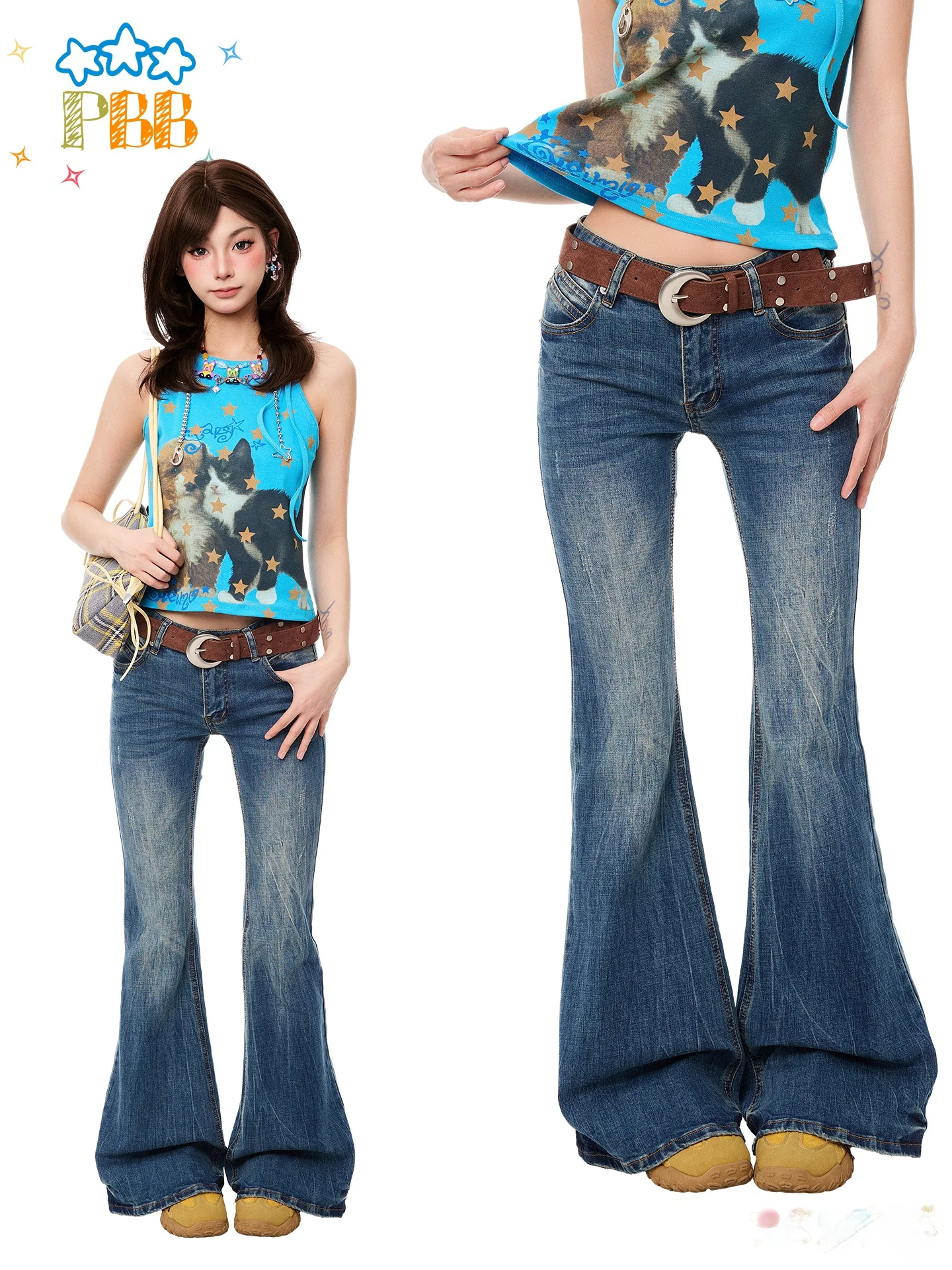 Pbb American Retro Jeans Women Slimming Washed Bell Bottom Casual Commute Long Pants High Waist Street Style Denim
Pbb American Retro Jeans Women Slimming Washed Bell Bottom Casual Commute Long Pants High Waist Street Style Denim