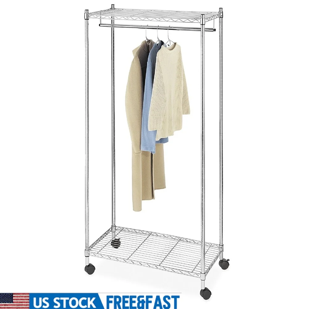 Double Shelf Rolling Garment Rack Heavy Duty Metal Chrome Adjustable Shelves Locking Wheels Portable Storage Clothes Shoes
Double Shelf Rolling Garment Rack Heavy Duty Metal Chrome Adjustable Shelves Locking Wheels Portable Storage Clothes Shoes