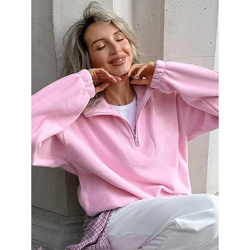 Casual fleece lapel sweatshirt women pink loose zippers long sleeve pullovers 2024 Autumn New lady fashion all-match outwear
Casual fleece lapel sweatshirt women pink loose zippers long sleeve pullovers 2024 Autumn New lady fashion all-match outwear