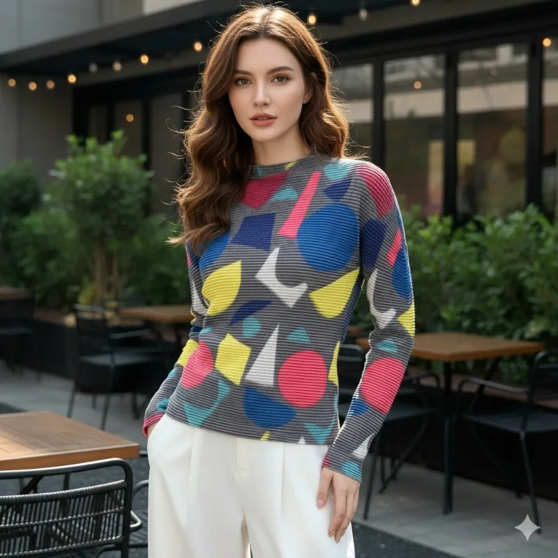 Miyake Pleated T-shirt Collision Geometric Print Women's T-shirt Thin Section 2026 Spring New Loose Thin A Sense Design Tops
Miyake Pleated T-shirt Collision Geometric Print Women's T-shirt Thin Section 2026 Spring New Loose Thin A Sense Design Tops