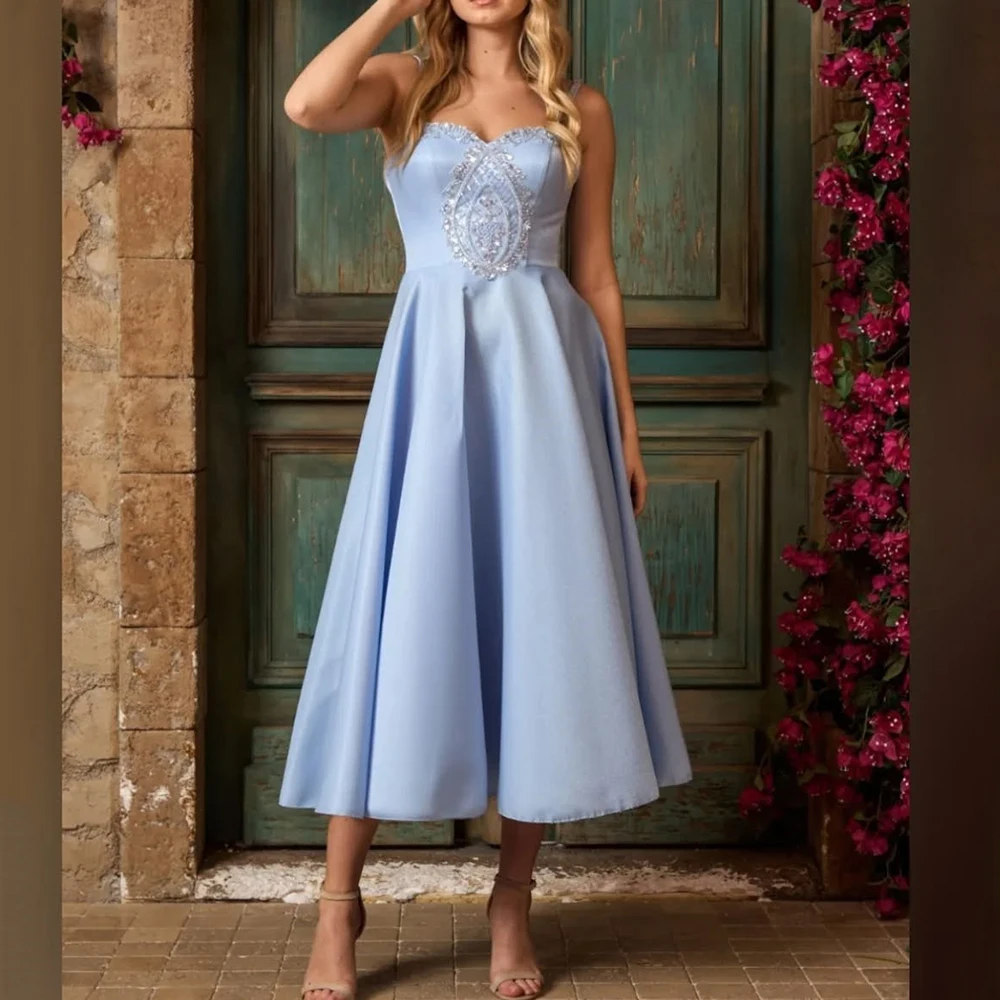 Simple Short Evening Dress Spaghetti Straps Sleeveless Classic Satin A-Line Tea Length Lace Up Women Customized Party Gown
Simple Short Evening Dress Spaghetti Straps Sleeveless Classic Satin A-Line Tea Length Lace Up Women Customized Party Gown