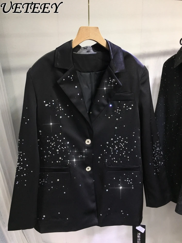 Heavy Embroidery Hot Drilling Suit Women's Black Loose Straight Satin Shiny Jacket Spring and Autumn All-Matching Blazer Coat
Heavy Embroidery Hot Drilling Suit Women's Black Loose Straight Satin Shiny Jacket Spring and Autumn All-Matching Blazer Coat