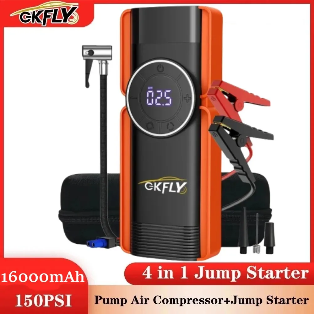 GKFLY 16000mAh Car Jump Starter 4 In 1 Pump Air Compressor 1400A Starting Device Power Bank 12V Digital Tire Inflator 150PSI
GKFLY 16000mAh Car Jump Starter 4 In 1 Pump Air Compressor 1400A Starting Device Power Bank 12V Digital Tire Inflator 150PSI