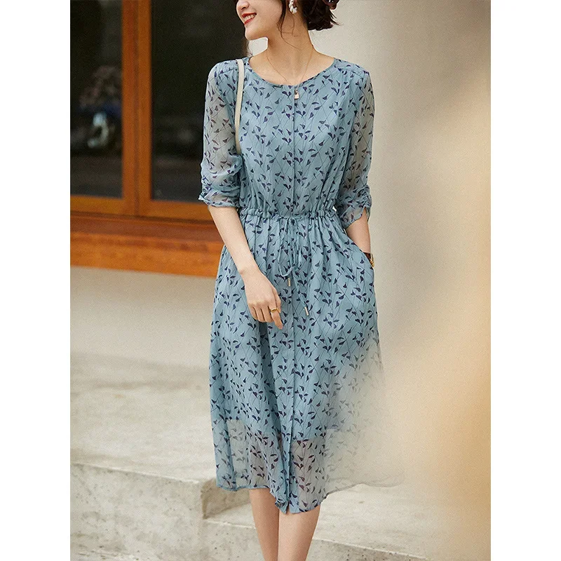 High End Mulberry Silk Dress for Women Summer Ladies Mid-length Temperament Floral Dresses Clothes for Women Vestidos De Mujer
High End Mulberry Silk Dress for Women Summer Ladies Mid-length Temperament Floral Dresses Clothes for Women Vestidos De Mujer