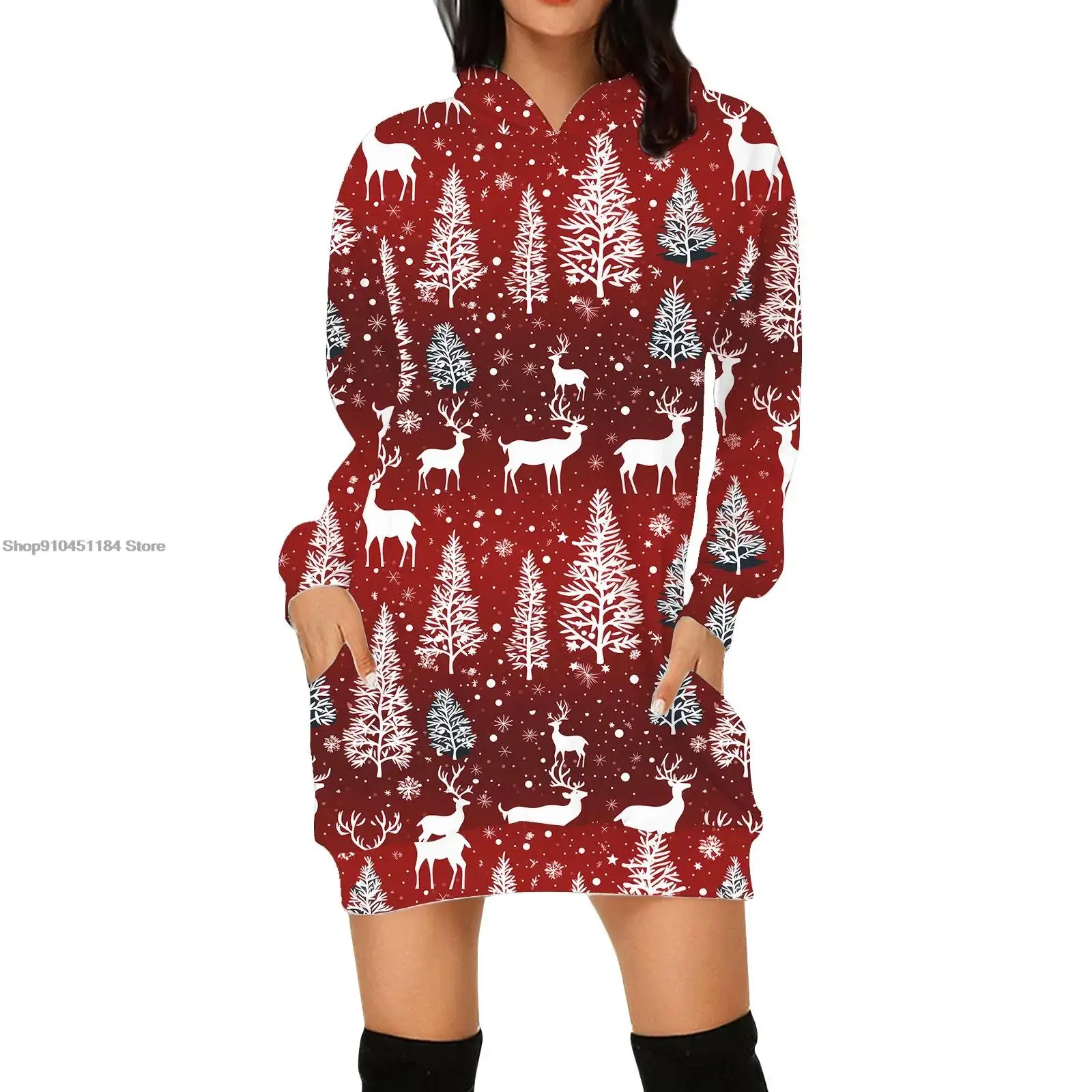 Women Print Christmas Costumes Dress Winter Long Sleeve Casual Sweatshirt Dress Loose Fashion Mid-Length Pullover Hoodie Dress
Women Print Christmas Costumes Dress Winter Long Sleeve Casual Sweatshirt Dress Loose Fashion Mid-Length Pullover Hoodie Dress