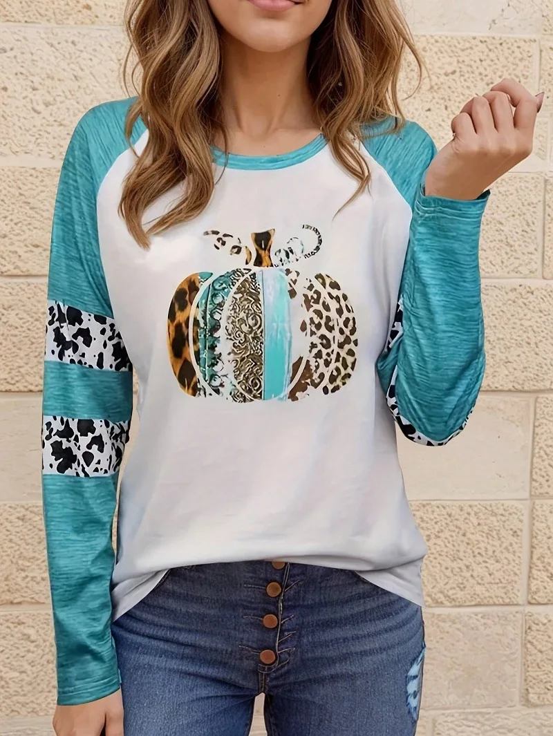 Spring And Winter Women's Leopard-Print Splicing Long-Sleeved T-shirt Halloween Christmas Festive Atmosphere 
Spring And Winter Women's Leopard-Print Splicing Long-Sleeved T-shirt Halloween Christmas Festive Atmosphere