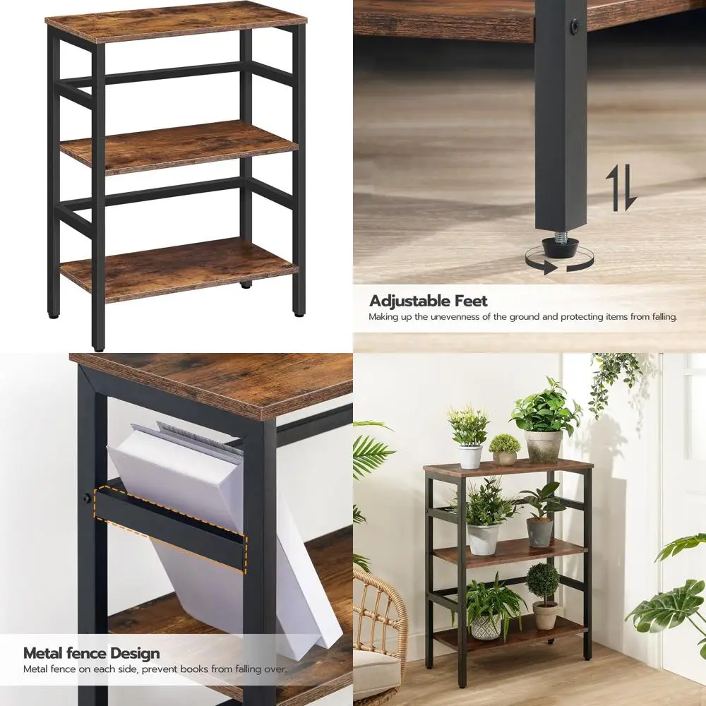 Industrial 23.6 Rustic Brown Metal Frame Bookshelf with Side Fence for Record Storage and Display in Living Room or Bedroom
Industrial 23.6 Rustic Brown Metal Frame Bookshelf with Side Fence for Record Storage and Display in Living Room or Bedroom