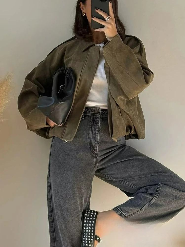 KONDALA повседневная шикарная однотонная куртка женская на молнии с отложным воротником и длинными рукавами короткие свободные пальто мода 2025 весенне-летние куртки 
KONDALA повседневная шикарная однотонная куртка женская на молнии с отложным воротником и длинными рукавами короткие свободные пальто мода 2025 весенне-летние куртки