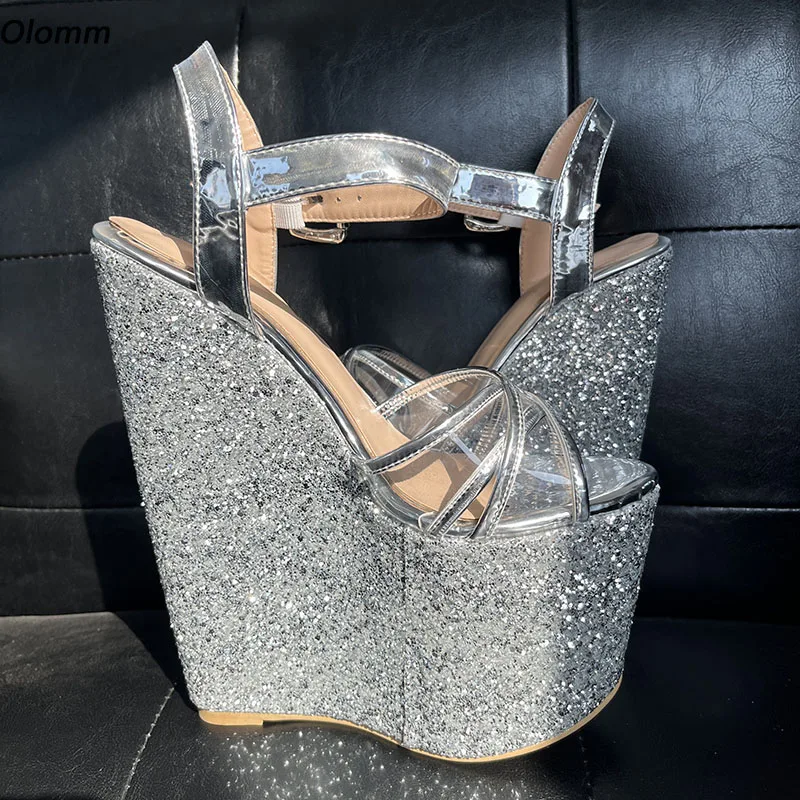 Olomm Handmade Women Summer Platform Sandals Glitter Ultra High Wedges Heel Round Toe Pretty Silver Dress Shoes Ladies Size 5-15
Olomm Handmade Women Summer Platform Sandals Glitter Ultra High Wedges Heel Round Toe Pretty Silver Dress Shoes Ladies Size 5-15