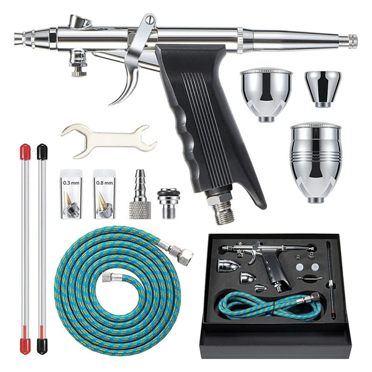 Y31A Airbrush Kit with Double Action Trigger, 0.3/0.5/0.8mm Needles, 2/5/13cc Paint Cups Airbrush for Nails Cake Tattoo
Y31A Airbrush Kit with Double Action Trigger, 0.3/0.5/0.8mm Needles, 2/5/13cc Paint Cups Airbrush for Nails Cake Tattoo