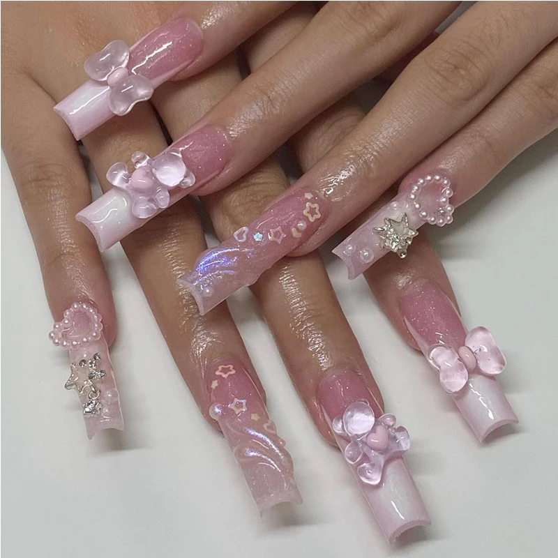 24 PCS Bear Bowbowknot Nail Art, Long Length Long Water Pipe Fake Nails,Square Head Nail Tips False Nail
24 PCS Bear Bowbowknot Nail Art, Long Length Long Water Pipe Fake Nails,Square Head Nail Tips False Nail