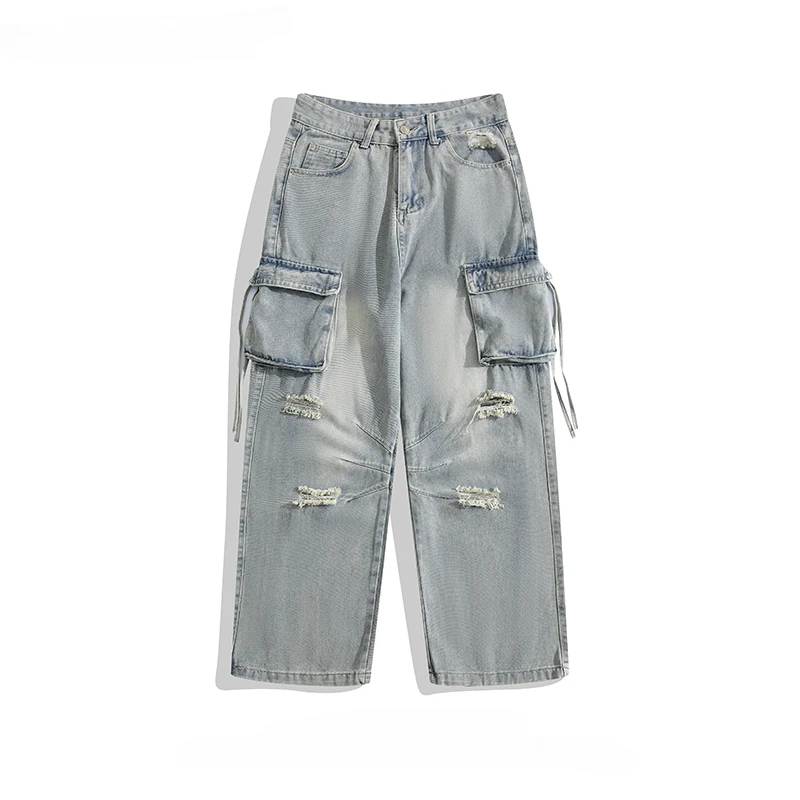 Men's Washed Distressed Multi-pocket Ripped Work Jeans Trendy Street Straight Wide-leg Casual Loose Denim Pants Male Clothing
Men's Washed Distressed Multi-pocket Ripped Work Jeans Trendy Street Straight Wide-leg Casual Loose Denim Pants Male Clothing