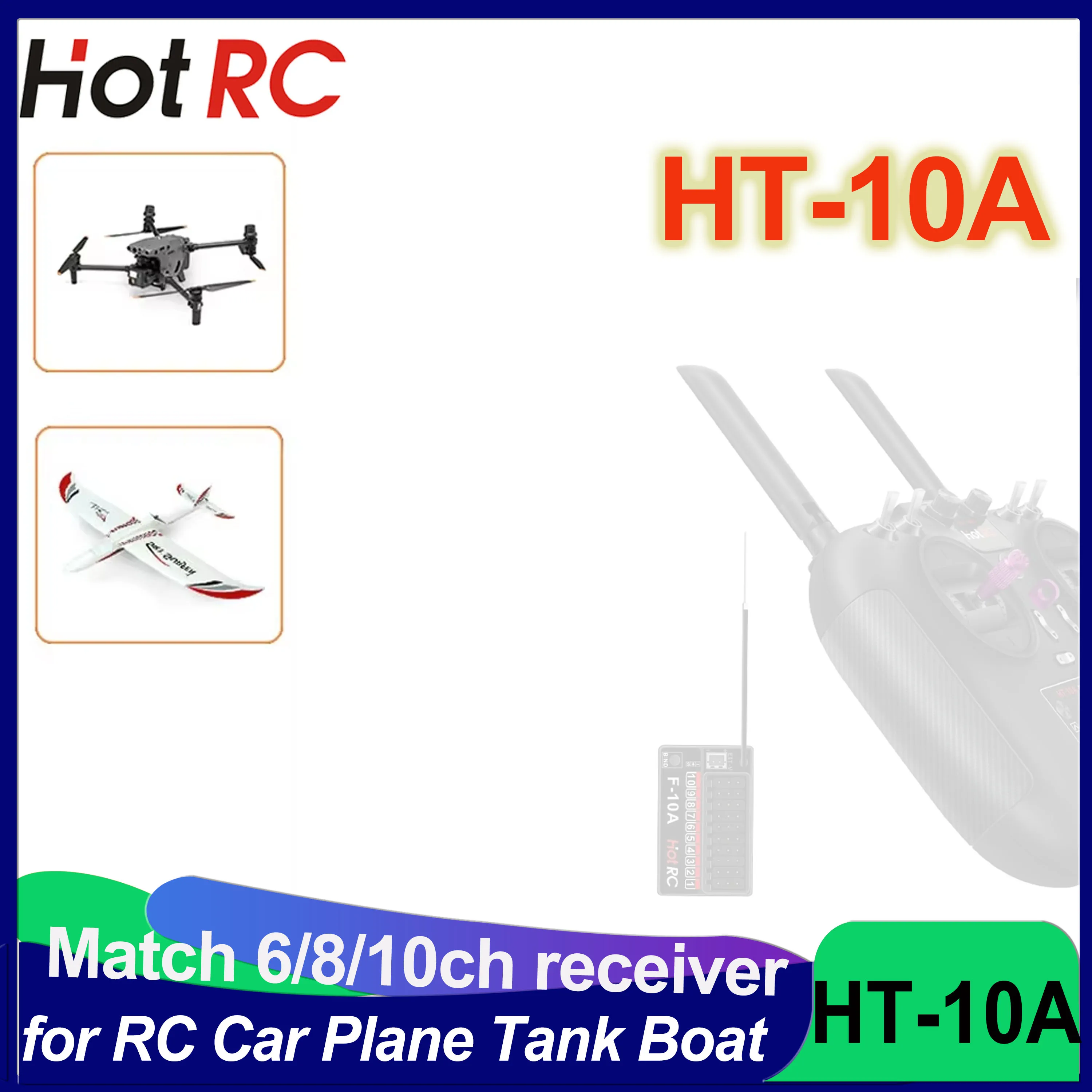 HotRC HT-10A Transmitter HT10A 2.4G 10CH Left / Right Hand Throttle Remote Control F10A Receiver for RC Plane Drone Aircraft Car
HotRC HT-10A Transmitter HT10A 2.4G 10CH Left / Right Hand Throttle Remote Control F10A Receiver for RC Plane Drone Aircraft Car