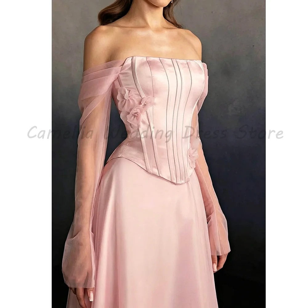 Blush Pink Off-the-Shoulder Wedding Dress Luxury Satin Corset Tulle A-Line Formal Prom Gown with Sheer Sleeves
Blush Pink Off-the-Shoulder Wedding Dress Luxury Satin Corset Tulle A-Line Formal Prom Gown with Sheer Sleeves