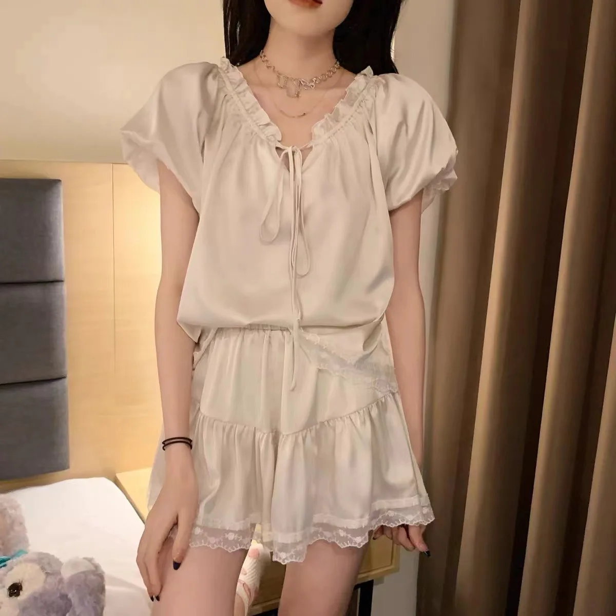 Women Sweet 2PCS Pajamas Set Sleepwear White Lace Trim Strap Top&Shorts Nightwear Summer New Pyjama Femme Home Clothes
Women Sweet 2PCS Pajamas Set Sleepwear White Lace Trim Strap Top&Shorts Nightwear Summer New Pyjama Femme Home Clothes