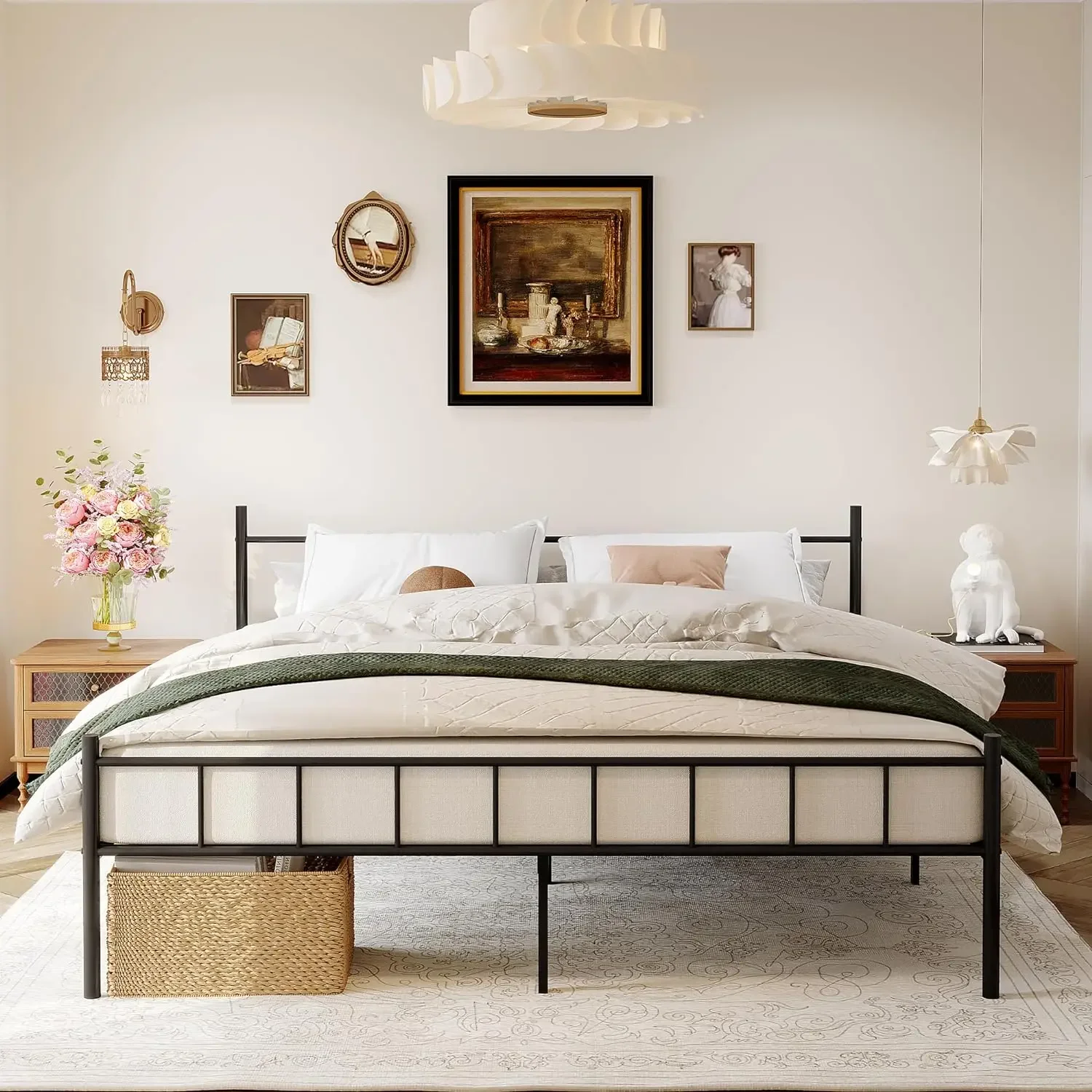 Black 14-inch king bed frame, metal platform bed frame, steel bar support, under bed storage, no box spring required
Black 14-inch king bed frame, metal platform bed frame, steel bar support, under bed storage, no box spring required