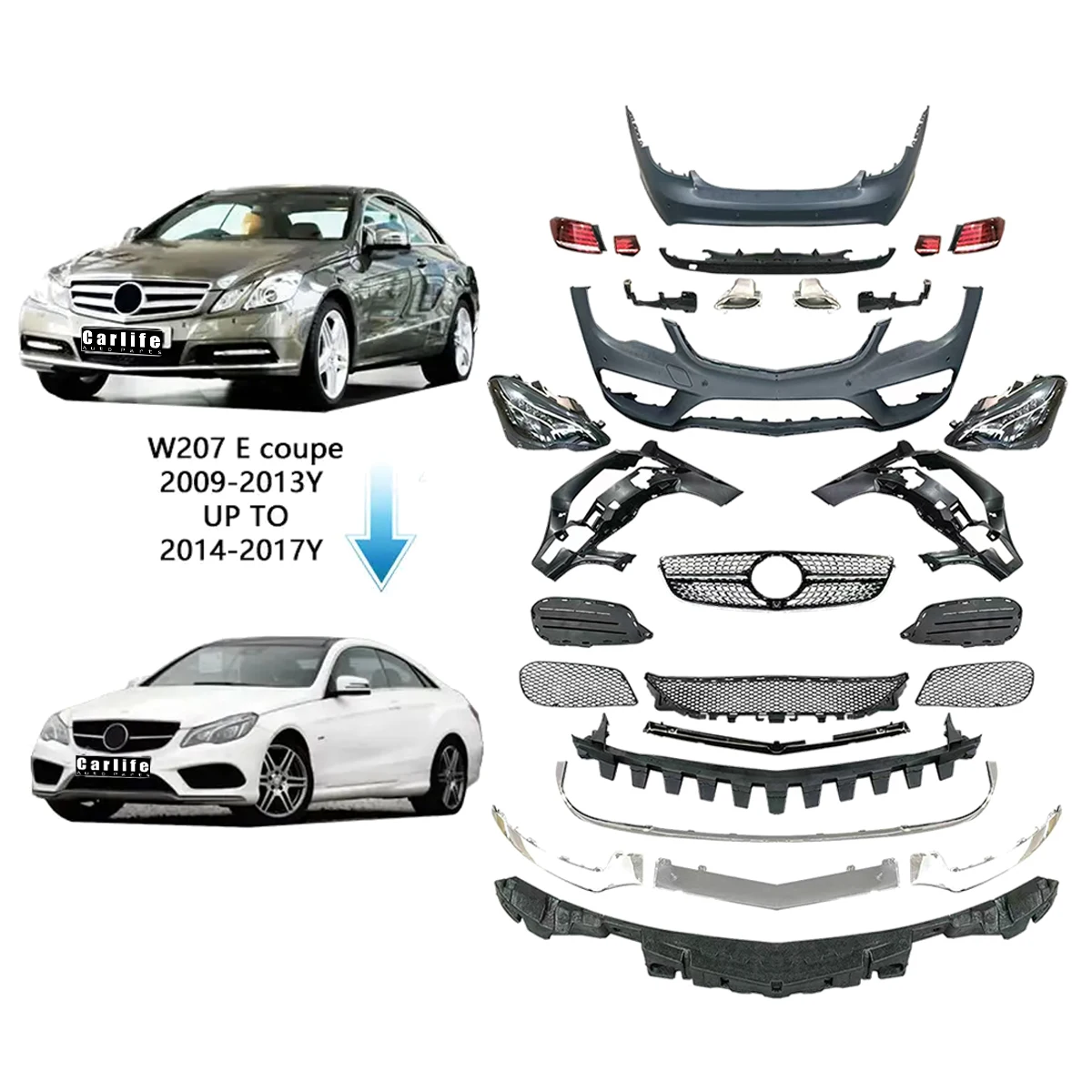 For Mercedes Benz E Class W207 Coupe 2009-2013 Upgrade to 2014-2016 Facelift Body Kit With Grille Side Skirt Assembly
For Mercedes Benz E Class W207 Coupe 2009-2013 Upgrade to 2014-2016 Facelift Body Kit With Grille Side Skirt Assembly