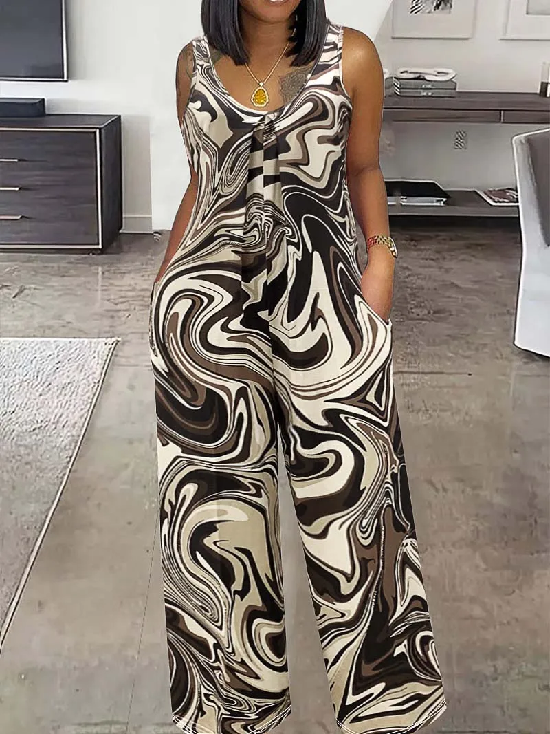 Plus Size Abstract Print Tank Jumpsuit, Casual Sleeveless Pocket Jumpsuit, Women's Plus Size Clothing
Plus Size Abstract Print Tank Jumpsuit, Casual Sleeveless Pocket Jumpsuit, Women's Plus Size Clothing