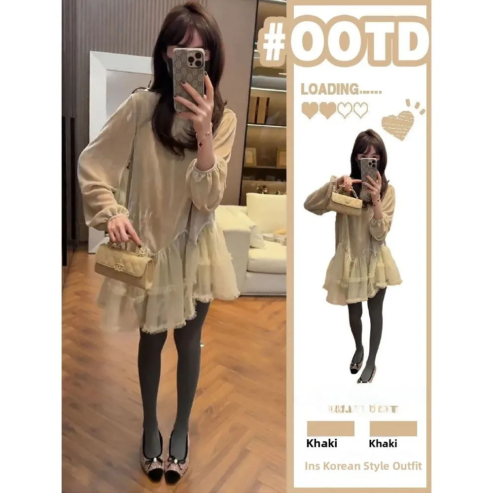plus Size Velvet Long Sleeve Dress Irregular Mesh Skirt A-Line Dress for Short Women Casual High Waist Spring Dress
plus Size Velvet Long Sleeve Dress Irregular Mesh Skirt A-Line Dress for Short Women Casual High Waist Spring Dress