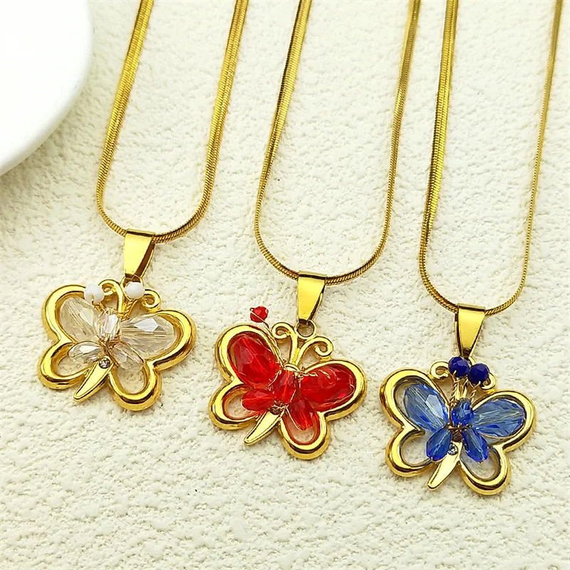 Cute Colorful Glass Butterfly Pendant Necklace for Women Girls Stainless Steel Gold Color Animal Rhinestone Jewelry Gift
Cute Colorful Glass Butterfly Pendant Necklace for Women Girls Stainless Steel Gold Color Animal Rhinestone Jewelry Gift
