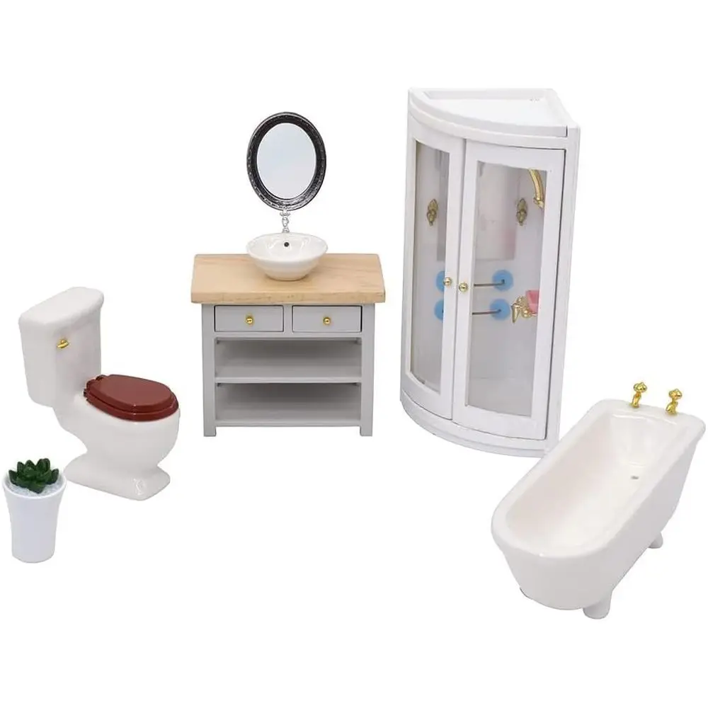 1/12 Scale Miniature Bathroom Set with Toilet, Bathtub, and Wooden Cabinet
1/12 Scale Miniature Bathroom Set with Toilet, Bathtub, and Wooden Cabinet