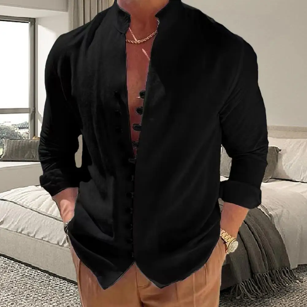 Men Shirt Stand Collar Long Sleeve Men Shirt Single Breasted Anti-pilling Loose Shirt Summer Casual Thin Shirt Daily Garment
Men Shirt Stand Collar Long Sleeve Men Shirt Single Breasted Anti-pilling Loose Shirt Summer Casual Thin Shirt Daily Garment