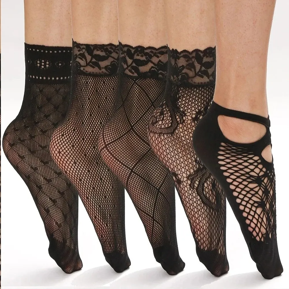 5 Pairs Vintage Lace Women's Socks Summer Mesh Elastic Transparent Ankle Socks Lolita Women's Versatile Fishing Net Black Socks
5 Pairs Vintage Lace Women's Socks Summer Mesh Elastic Transparent Ankle Socks Lolita Women's Versatile Fishing Net Black Socks