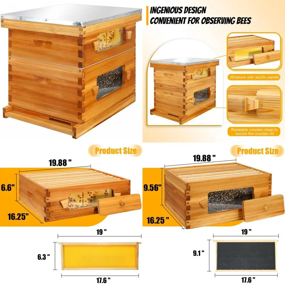 Honey Lake 10-Frame Langstroth Beehive Kit - Wax-Coated Hive with Observation Windows, Deep Brood Chamber, and Medium Storage Bo
Honey Lake 10-Frame Langstroth Beehive Kit - Wax-Coated Hive with Observation Windows, Deep Brood Chamber, and Medium Storage Bo