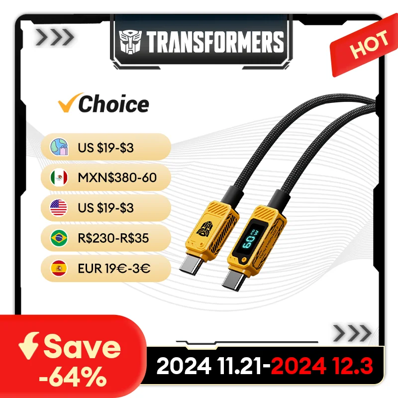 Choice TRANSFORMERS TF-A18 Type C to Type C Cable For Mobile Phone 60W/100W Fast Charging Cable Type C Quick Data Charger Cords
Choice TRANSFORMERS TF-A18 Type C to Type C Cable For Mobile Phone 60W/100W Fast Charging Cable Type C Quick Data Charger Cords
