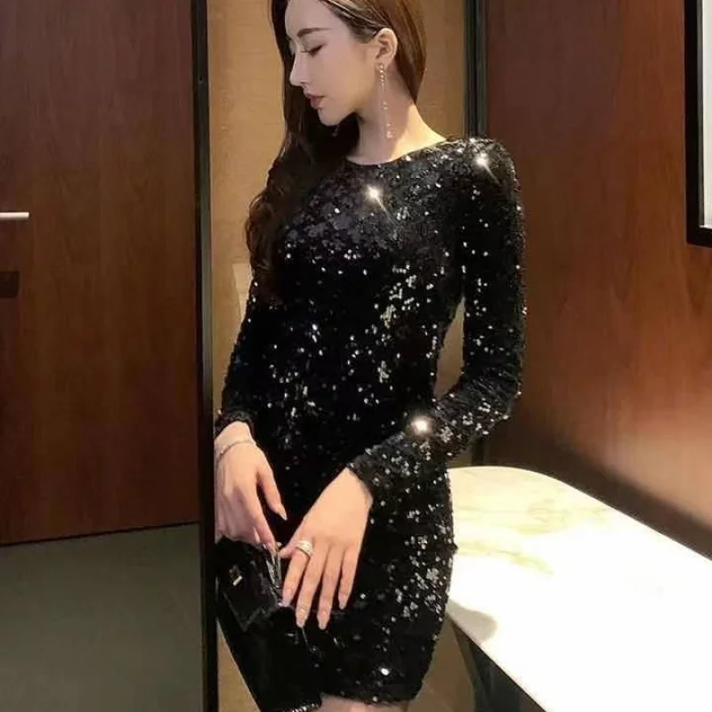 gown Spring and Summer New Velvet Sequined Long Sleeve Women's Sexy Skinny Hip Dress Socialite Temperament
gown Spring and Summer New Velvet Sequined Long Sleeve Women's Sexy Skinny Hip Dress Socialite Temperament