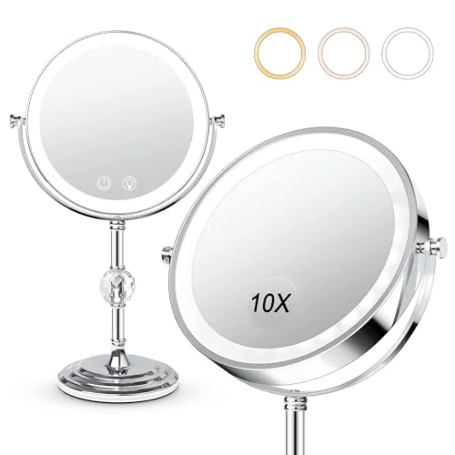 Lighted Makeup Mirror, 4000mAh Rechargeable Double Sided Magnifying Mirror 1x/10x with 3 Colors Stepless Dimming, 360° Rotation
Lighted Makeup Mirror, 4000mAh Rechargeable Double Sided Magnifying Mirror 1x/10x with 3 Colors Stepless Dimming, 360° Rotation